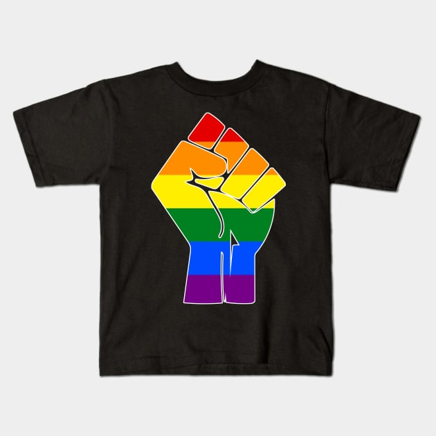 Black Lives Matter Fist LGBT Pride Rainbow (White Outline) Kids T-Shirt by aaallsmiles